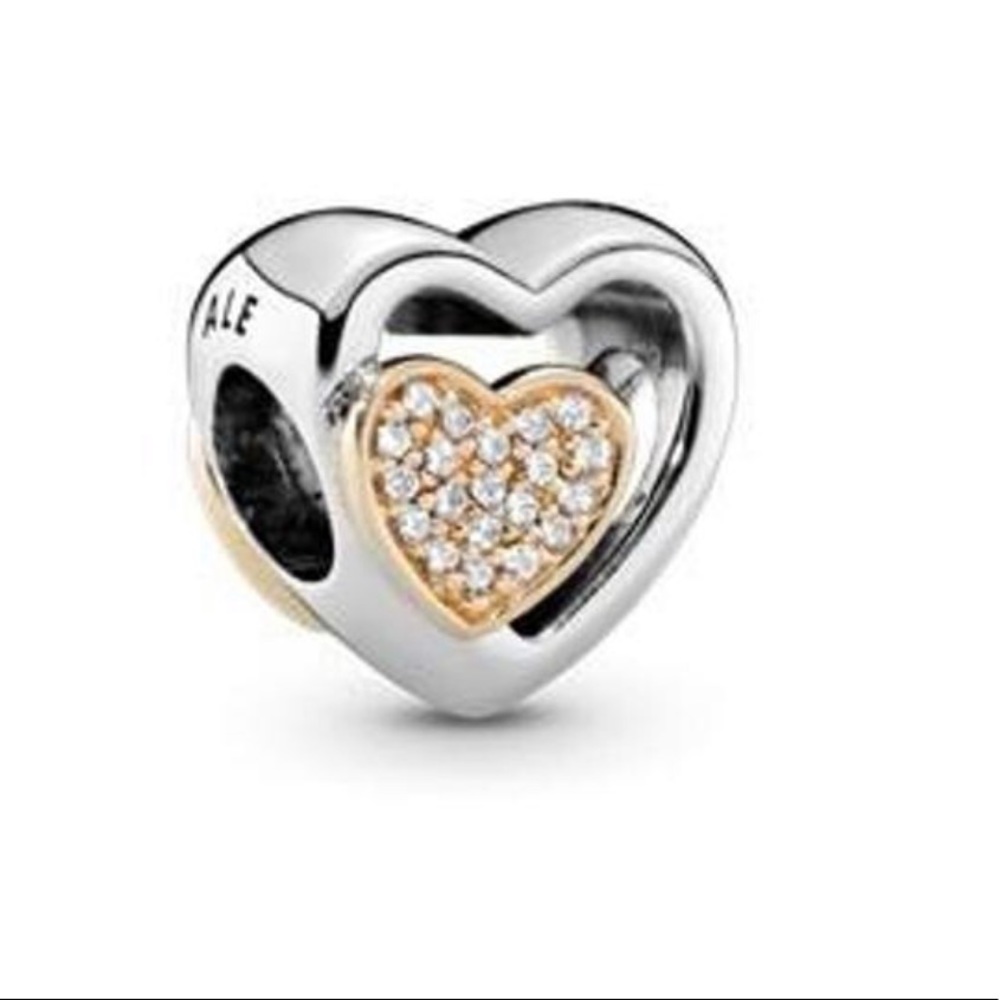 Pandora Gold and Silver hearts charm.